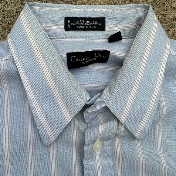 Vtg Dior Men's Light Blue Striped Shirt Size 16 1/2 - Picture 3 of 6